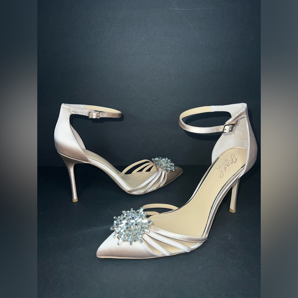 $140 Jewel Badgley Mischka Violette Crystal Pointed Stiletto Heels Shoes Sz 9.5